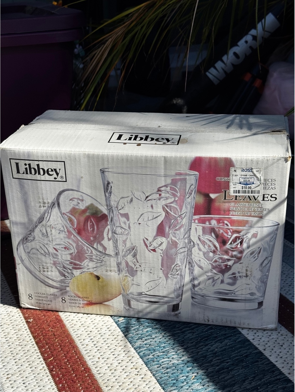 Libbey Leaves 14-Piece Glassware Set 7 Cooler 16oz 7 Rocks 13oz Embossed